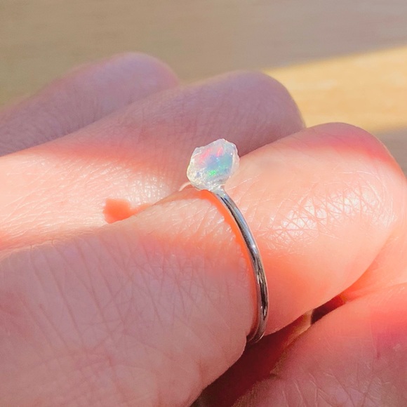 Raw Opal Solitaire 925 Sterling Silver Ring US 7 - Picture 6 of 7
